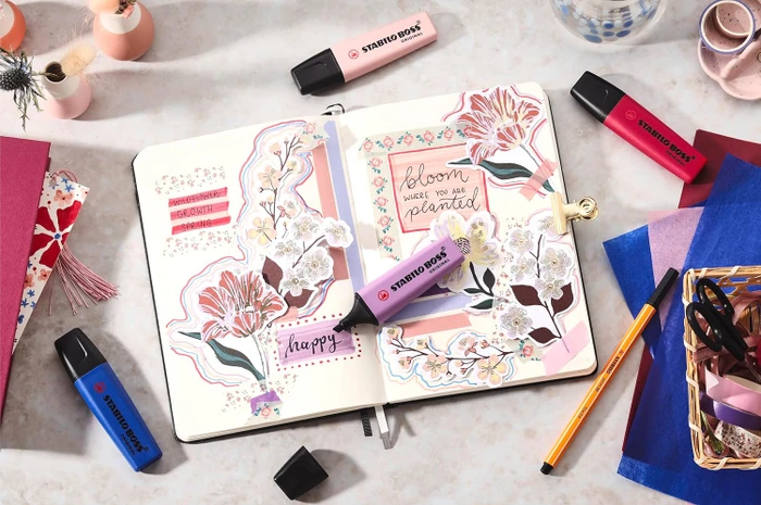 STABILO Boss Original NatureColors Wildflower Edition rouge/ultramarinblau/grauviolett/burgunderrot, 4er-Set