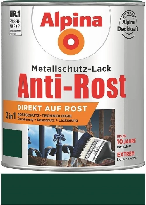Alpina Farben Metallschutz-Lack Anti-Rost außen dunkelgrün glänzend, 2.5l