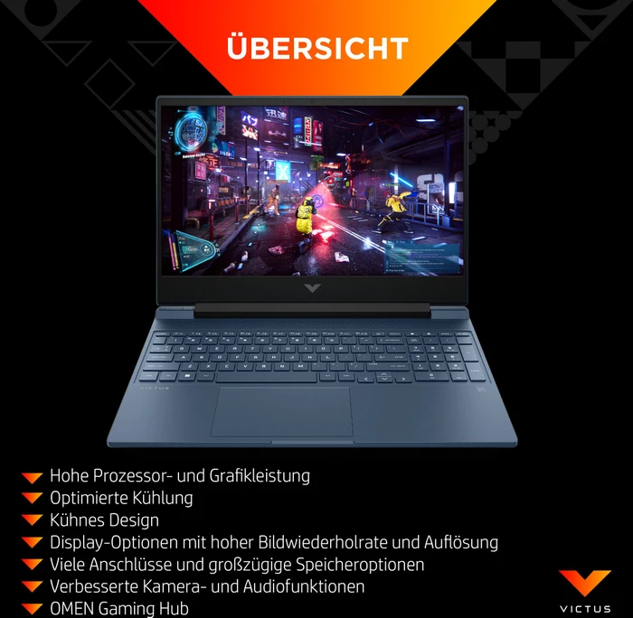 HP Victus 15-fa0002ng, Performance Blue, Core i5-12450H, 16GB RAM, 512GB SSD, GeForce RTX 3050, DE