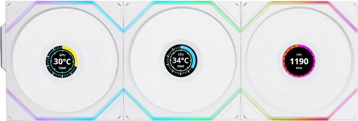 Lian Li Uni Fan TL LCD Wireless 120 RGB, weiß, LED-Steuerung, 120mm, 3er-Pack