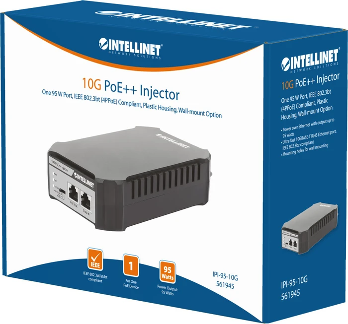 Intellinet Desktop 10G PoE-Injektor, 2x RJ-45, 95W PoE++
