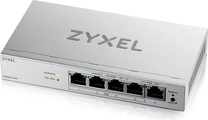 Zyxel GS1200 Desktop Gigabit Smart Switch, 5x RJ-45, 68W PoE+