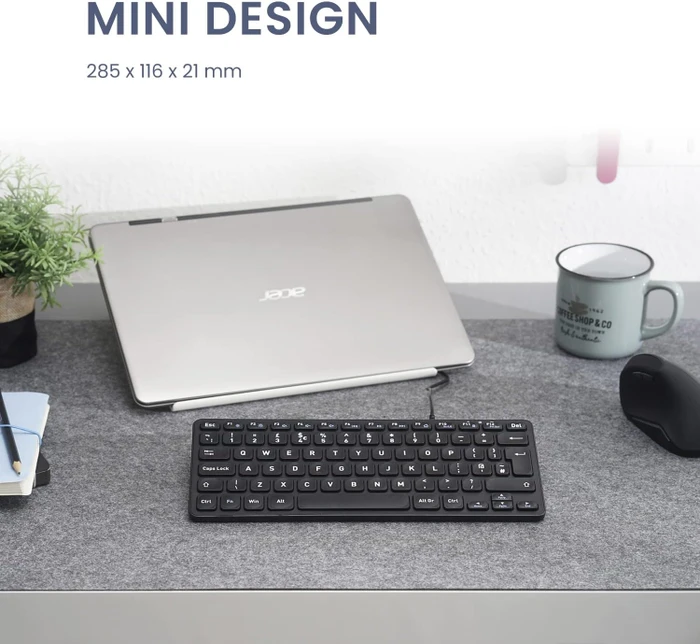 Perixx Periboard-432 Wired Slim Mini Scissor Keyboard, schwarz, USB, DE