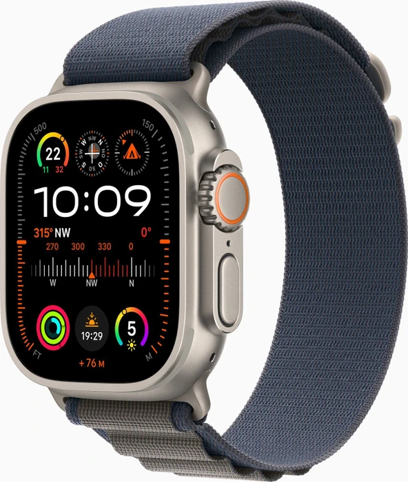 Apple Watch Ultra 2 mit Alpine Loop Medium blau