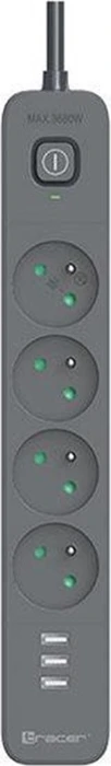 Tracer Surge protector TRACER Zebra mobile ready, 4-fach, 1.5m, graphit