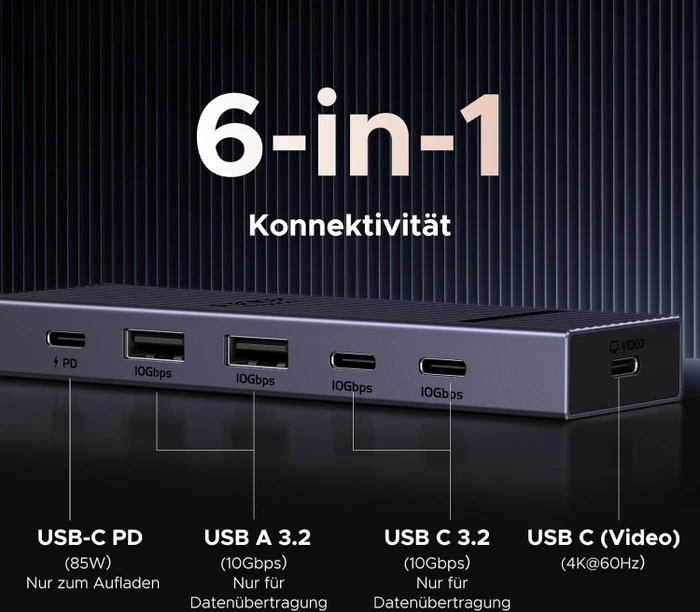 Ugreen Revodok Pro 6-in-1 USB C Video Hub, USB-C 3.1 [Stecker]