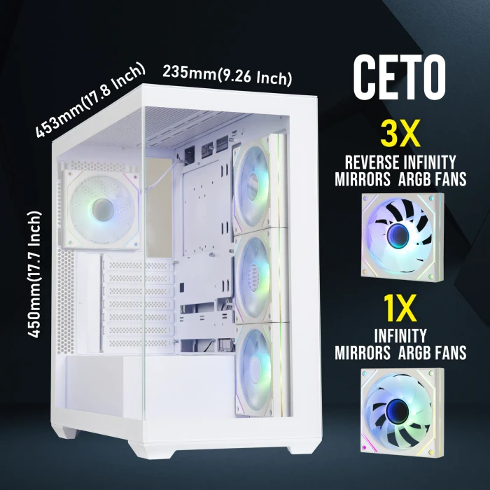 BitFenix CETO White, 4A, Lüfter LED ARGB, Glasfenster