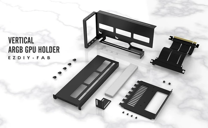 EZDIY-FAB Vertical GPU Mount, Riser Card Cable, mit vertikaler Grafikkarten-Halterung, ARGB, gewinkelt, PCIe 4.0, 170mm, schwarz
