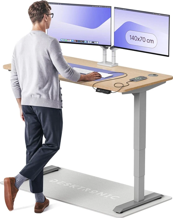 Desktronic HomePro Sitz-Steh-Schreibtisch 140x70cm Bambus/silber