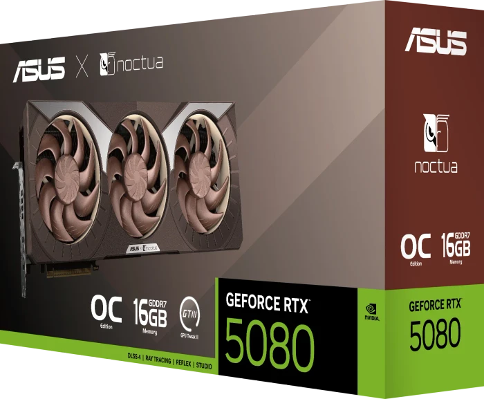 ASUS GeForce RTX 5080 Noctua OC Edition, RTX5080-O16G-NOCTUA, 16GB GDDR7, 2x HDMI, 3x DP