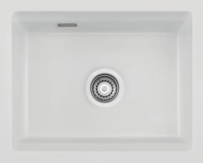systemceram Kara 50 U/g Unterbau Becken mittig mit Ablauffernbedienung satin