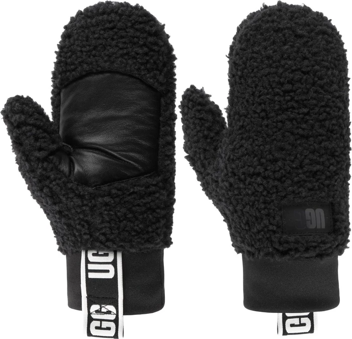 UGG UGGfluff Mitten With Logo Tape Handschuhe schwarz (Damen)