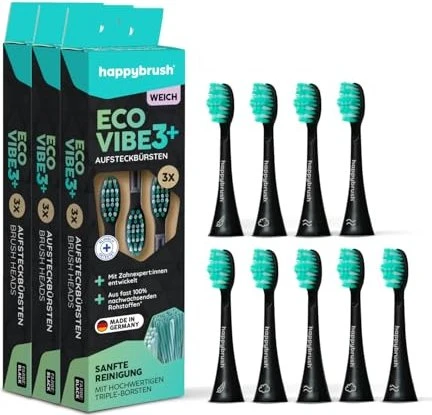 HappyBrush Schall Vibe 3 Ersatzbürste black mint, 9 Stück (3x 3 Stück)