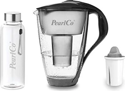 PearlCo Glas Tischwasserfilter inkl. Kartusche Classic protect+ anthrazit