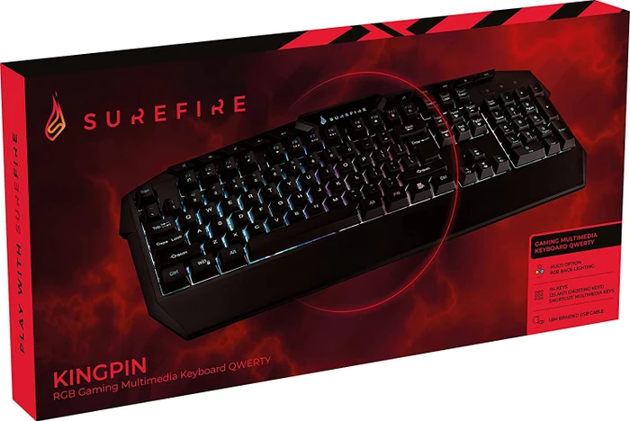 Verbatim SureFire KingPin RGB Gaming Keyboard, LEDs RGB, schwarz, USB, UK