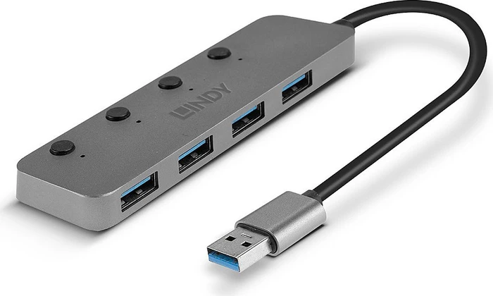Lindy 4 Port USB-Hub mit Ein-/Aus-Schaltern, USB-C 3.0 [Stecker]