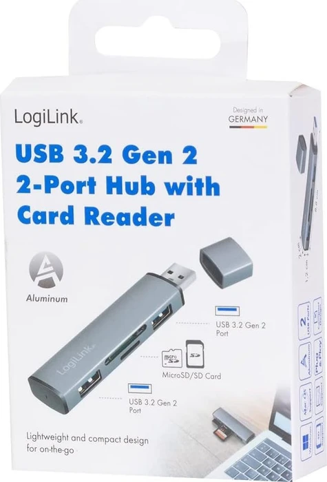 LogiLink USB 3.2 Gen 2 2-Port Hub with Card Reader, USB-A 3.1 [Stecker]