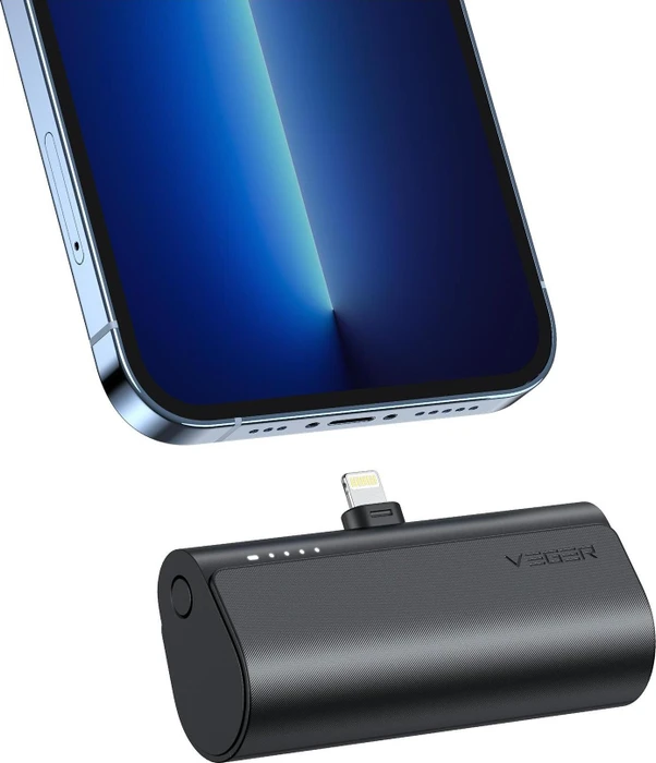 Veger PlugOn L Built-in Connector Mini Fast Charging Power Bank schwarz