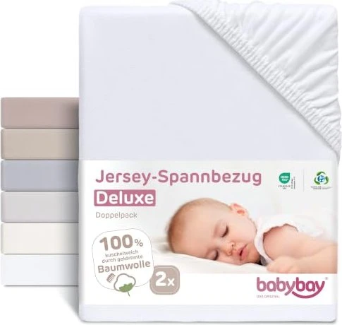 Babybay Jersey-Spannbezug Spannleintuch Maxi/Boxspring/Trend weiß, 2 Stück
