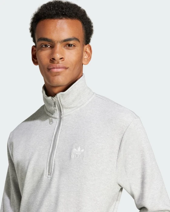adidas Trefoil Essentials Waffle 1/2 Zip Sweatshirt medium grey heather (Herren)