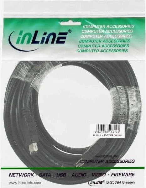 InLine FireWire IEEE-1394 Kabel, 6-Pin [Stecker] auf 6-Pin [Stecker], schwarz, 10m