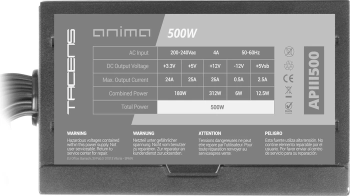 Tacens Anima APIII500 500W, ATX 2.3