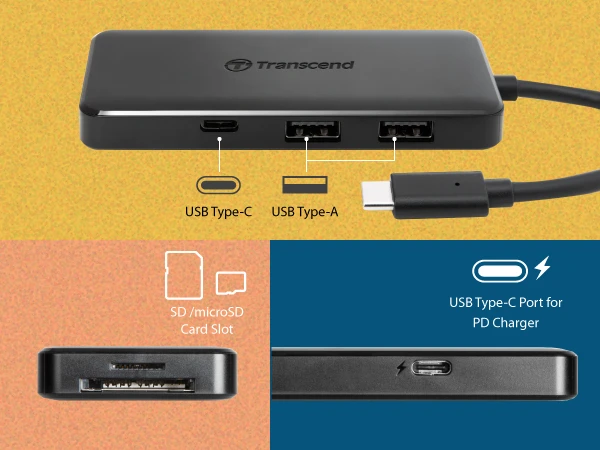 Transcend HUB5C, USB-Hub Dual-Slot-Cardreader, schwarz, USB-C 3.1 [Stecker]