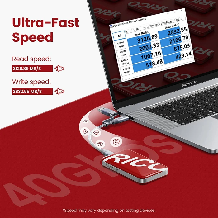 Orico SUPRE-40G SSD, rot, 512GB, USB4