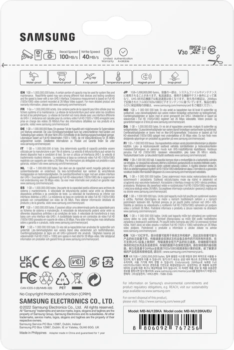 Samsung PRO Endurance R100/W40 128GB Kit, UHS-I U3, Class 10