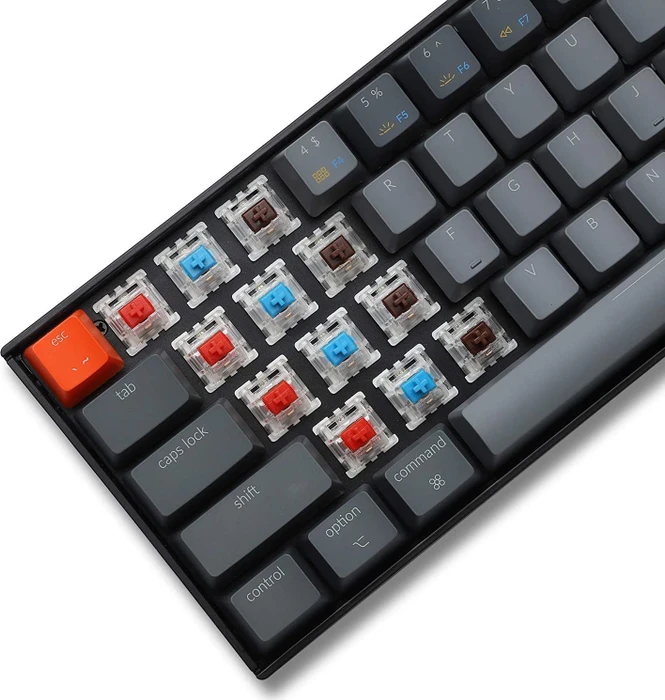 Keychron K6, 65%, LEDs weiß, hot-swap, schwarz/grau, Gateron BROWN, USB/Bluetooth, DE