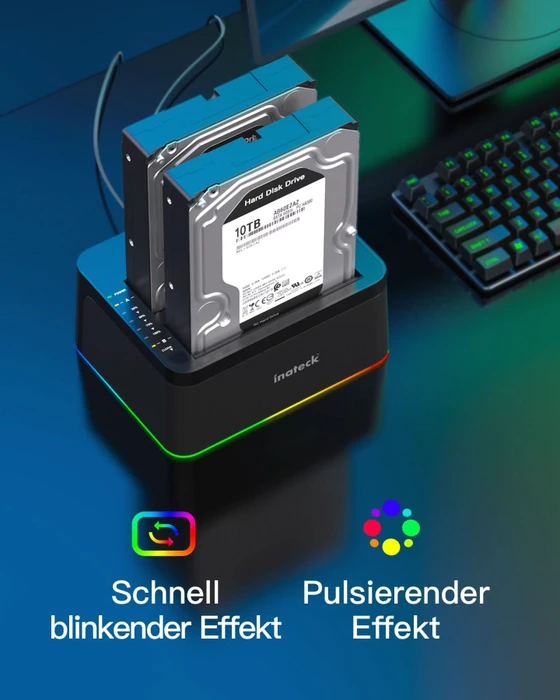 Inateck RGB Festplatten Dockingstation mit Offline-Klonfunktion, USB-B 3.0