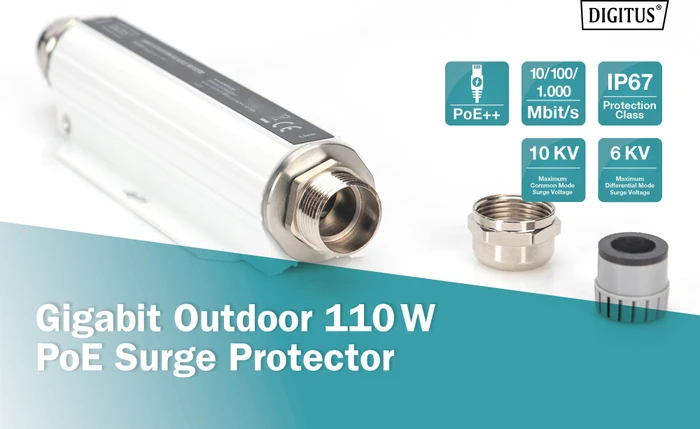 Digitus RJ-45 Überspannungsschutz, PoE Surge Protector, 110W, Outdoor