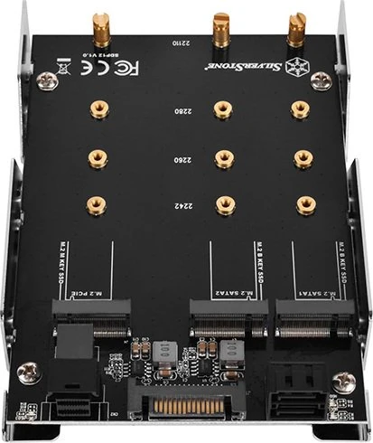 SilverStone SDP12, 2x SATA 7 Pin > 2x M.2 SATA, 1x SFF-8643 > 1x M.2 PCIe NVMe