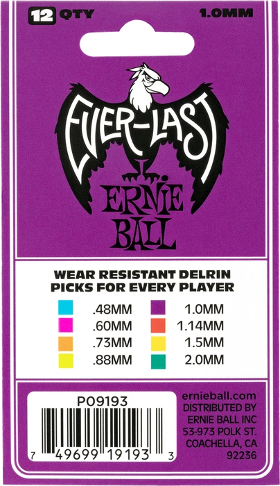 Ernie Ball Purple Everlast Pick, 1.0mm, 12-Pack