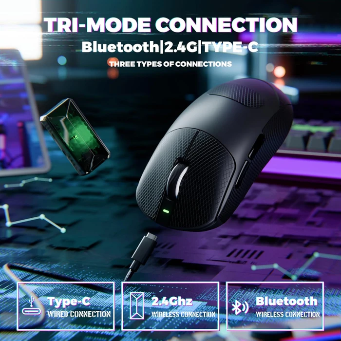 Attack Shark X8 Ultimate 8KHz Tri-mode Wireless Gaming Mouse, schwarz, inkl. Grip Tape, USB/Bluetooth