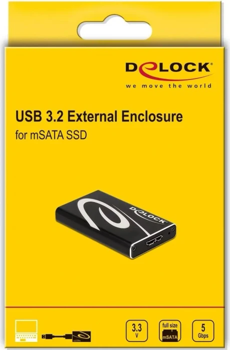 DeLOCK Externes Gehäuse für mSATA SSD, USB 3.0 Micro-B