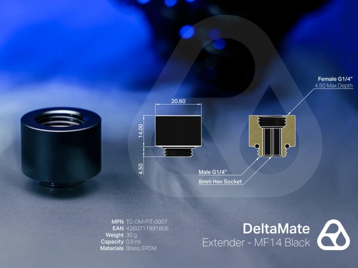 Thermal Grizzly DeltaMate Extender MF14, Verlängerung, G1/4", schwarz