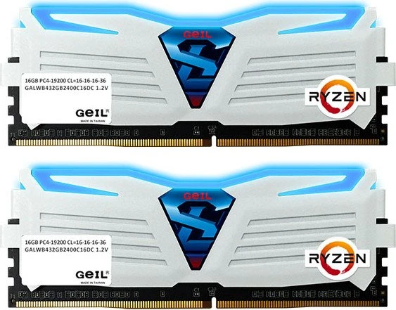 GeIL Super Luce AMD Edition weiß LED blau UDIMM 16GB Kit, DDR4-2400, CL16-16-16-36