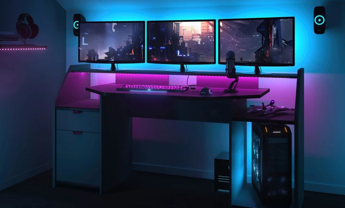 Parisot Set-Up Gaming Tisch Schreibtisch mit LED-Beleuchtung 131x67cm Carbon/Carbon