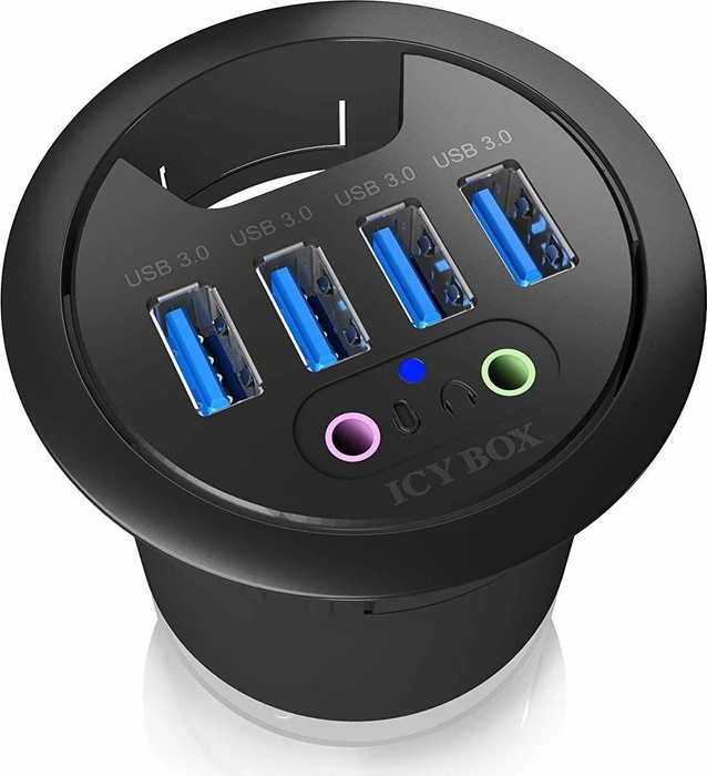 ICY BOX Tisch-Hub 4x USB 3.0 Type-A mit Audio Ein-/Ausgang