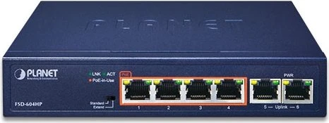 Planet FSD Desktop Switch, 6x RJ-45, 60W PoE+