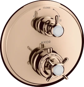 Hansgrohe Axor Montreux Thermostat Unterputz mit Kreuzgriff und Ab- und Umstellventil polished red gold