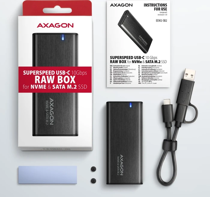 Axagon M.2 Festplattengehäuse, schwarz, M.2 PCIe/SATA, USB-C 3.1