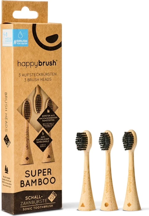 HappyBrush Schall Vibe 3 Ersatzbürste Bambus, 3 Stück