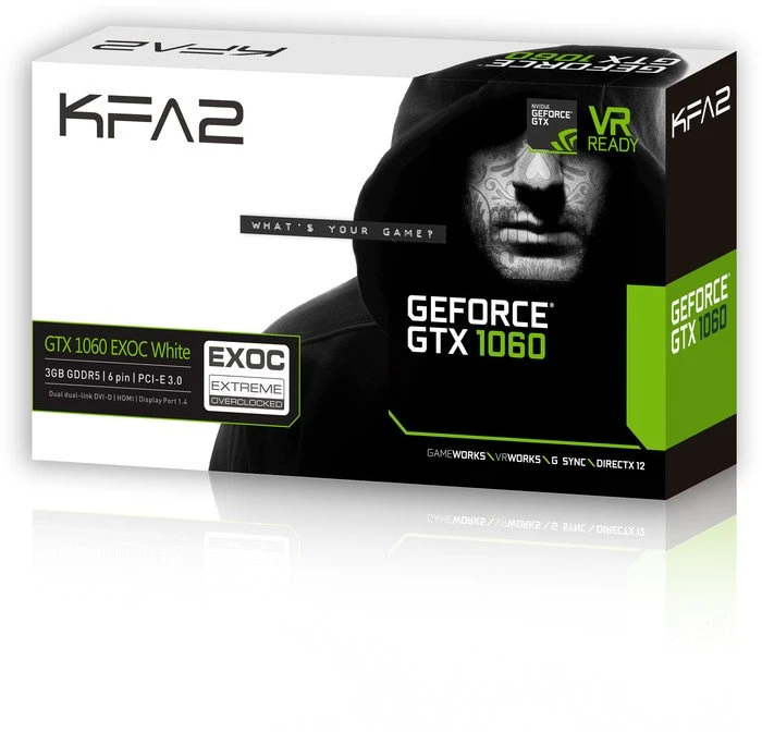 KFA2 GeForce GTX 1060 EXOC White Edition, 3GB GDDR5, 2x DVI, HDMI, DP