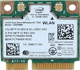 Intel DualBand Wireless-AC 7260, 2.4GHz/5GHz WLAN, Bluetooth 4.0, PCIe Mini Card (7260.HMWWB.R)