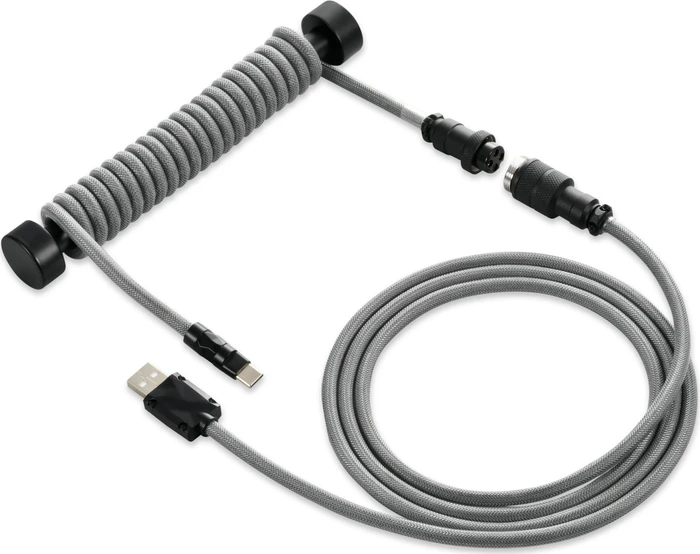 Sharkoon Skiller SGK50 Aviator Cable Set, USB-C [Stecker] auf USB-A [Stecker], Tastaturkabel (Spiral-Textilkabel), 1.85m, schwarz/grau