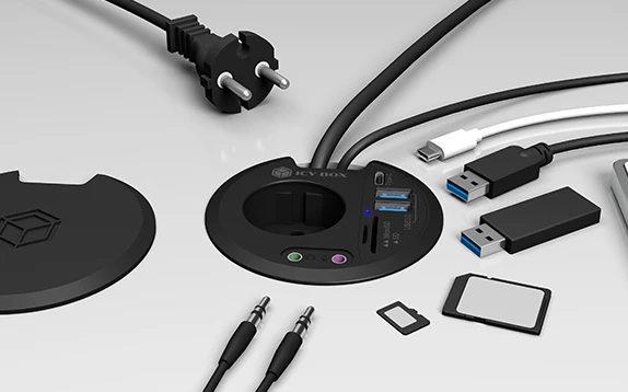 RaidSonic Icy Box IB-HUB1430-CR Tisch-Hub, Dual-Slot-Cardreader, 1x USB-C 3.0, 2x USB-A 3.0, USB-A 3.0 [Stecker]