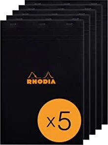 Rhodia Basics Notizblock N°19, A4+, kariert, schwarz, 80 Blatt, 5er-Pack