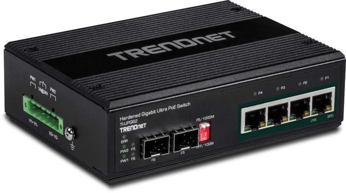 TRENDnet TI Hardened Industrial Railmount Gigabit Switch, 4x RJ-45, 2x SFP, 240W UPoE